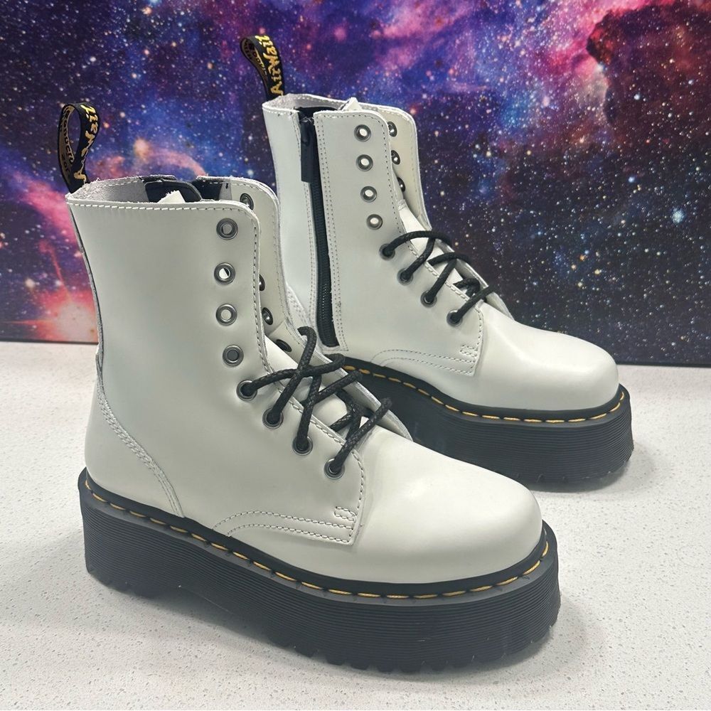 Dr Martens Jadon White Leather Platform Combat Boots‎ Sz 37 EU/ US Women 6 Men 5